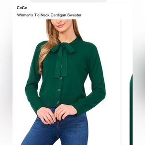 Cece Green Bow Tie Cardigan Christmas sweater